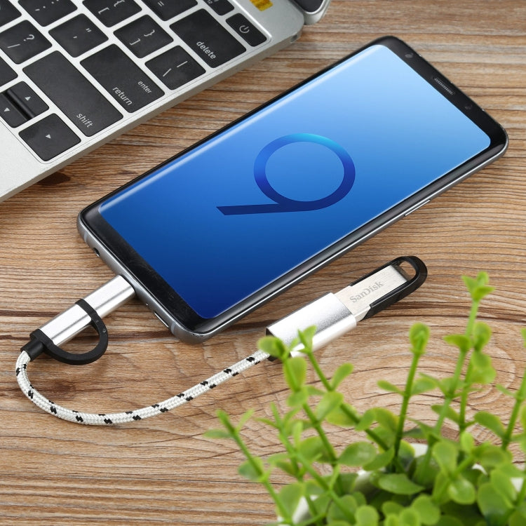 USB 3.0 Female to Micro USB + USB-C / Type-C Male Charging + Transmission OTG Nylon Braided Adapter Cable, Cable Length: 11cm(Silver) by buy2fix