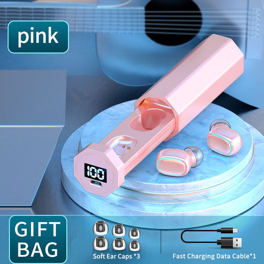 C1 Bluetooth 5.0 TWS Touch Polygonal Digital Display True Wireless Bluetooth Earphone with Charging Box(Pink) by buy2fix
