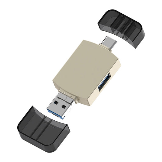 3 in 1 USB-C / Type-C to USB + Micro USB OTG Adapter TF / SD Card Card Reader(Gold) by buy2fix