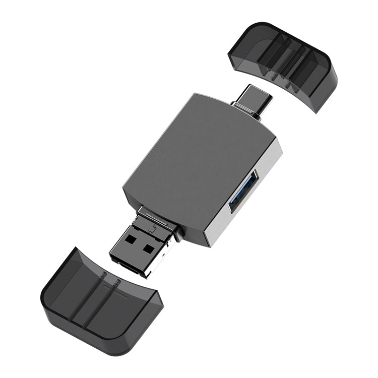 3 in 1 USB-C / Type-C to USB + Micro USB OTG Adapter TF / SD Card Card Reader(Tarnish) by buy2fix