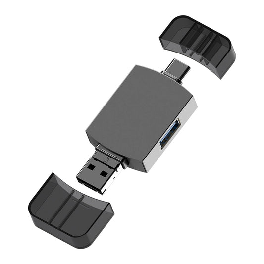 3 in 1 USB-C / Type-C to USB + Micro USB OTG Adapter TF / SD Card Card Reader(Tarnish) by buy2fix