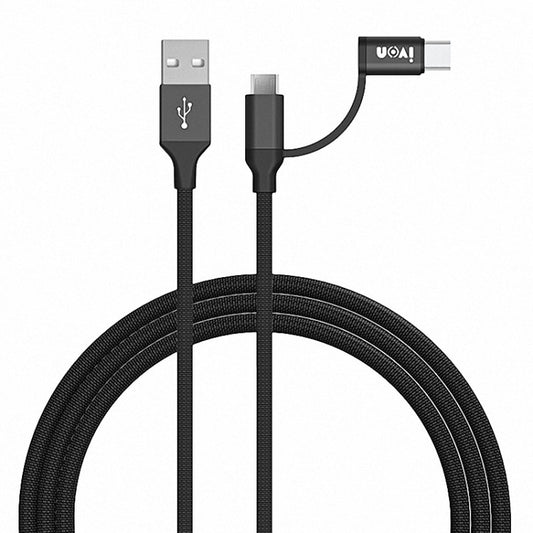 IVON CA52 2.4A USB to Type-C + Micro USB 2 in 1 Charging Sync Data Cable, Length: 1m (Black) - Multifunctional Cable by IVON | Online Shopping UK | buy2fix