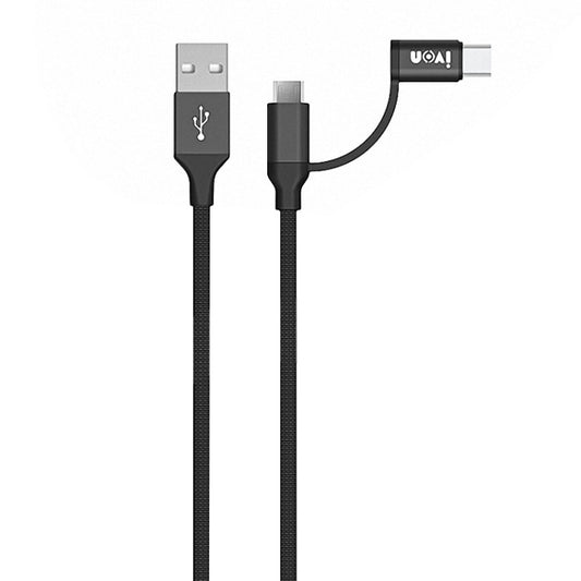 IVON CA52 2.4A USB to Type-C + Micro USB 2 in 1 Charging Sync Data Cable, Length: 1m (Black) - Multifunctional Cable by IVON | Online Shopping UK | buy2fix