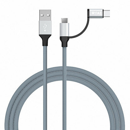 IVON CA52 2.4A USB to Type-C + Micro USB 2 in 1 Charging Sync Data Cable, Length: 1m (Silver) - Multifunctional Cable by IVON | Online Shopping UK | buy2fix