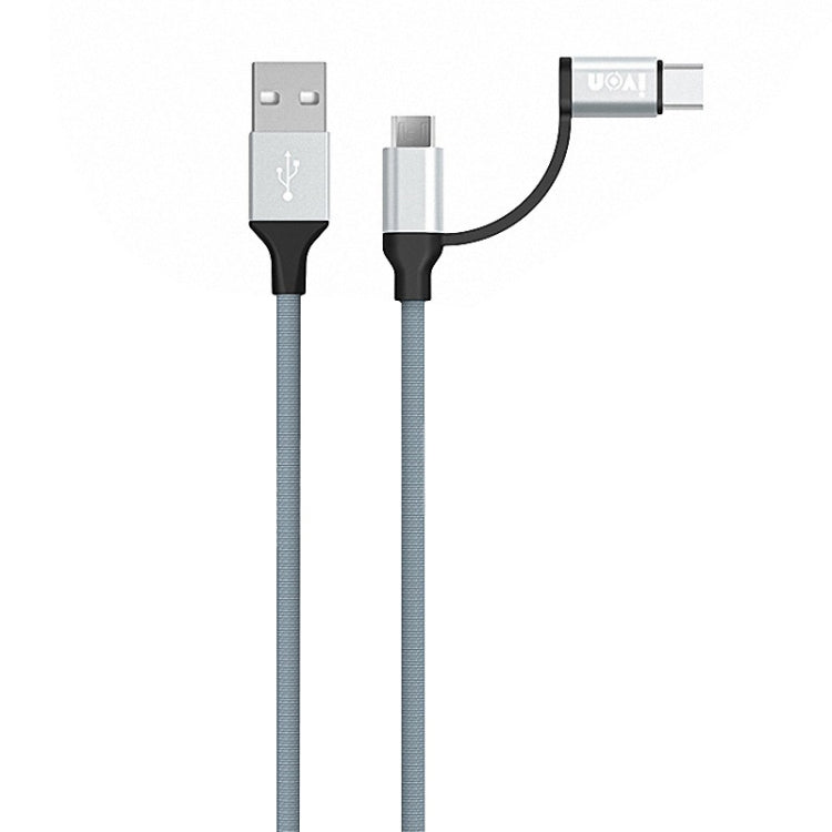 IVON CA52 2.4A USB to Type-C + Micro USB 2 in 1 Charging Sync Data Cable, Length: 1m (Silver) - Multifunctional Cable by IVON | Online Shopping UK | buy2fix