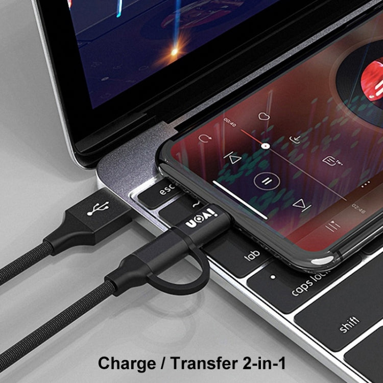 IVON CA52 2.4A USB to Type-C + Micro USB 2 in 1 Charging Sync Data Cable, Length: 1m (Silver) - Multifunctional Cable by IVON | Online Shopping UK | buy2fix