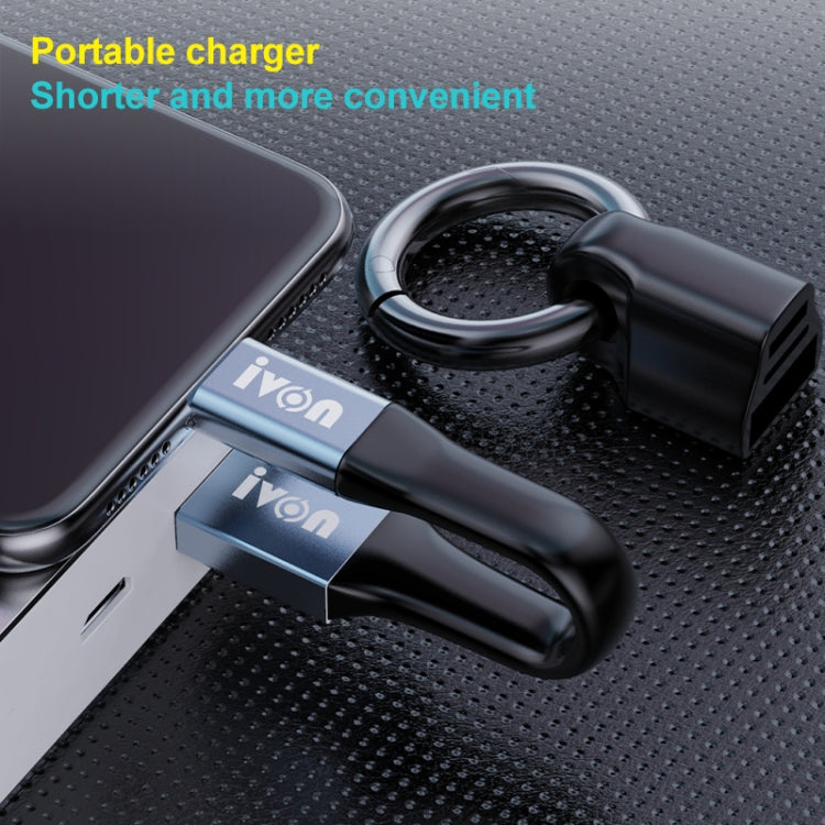 IVON CA90 3.1A Max USB to USB-C / Type-C Portable Data Cable with Ring, Length: 14.5cm (Champagne Gold) - USB-C & Type-C Cable by IVON | Online Shopping UK | buy2fix