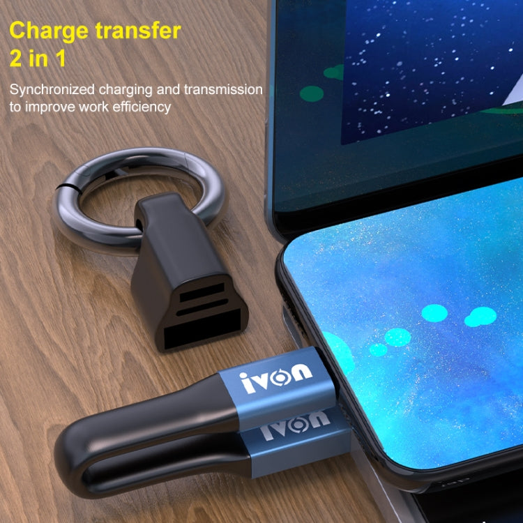 IVON CA90 3.1A Max USB to Micro USB Portable Data Cable with Ring, Length: 14.5cm (Dark Gray) - Micro USB Cable by IVON | Online Shopping UK | buy2fix