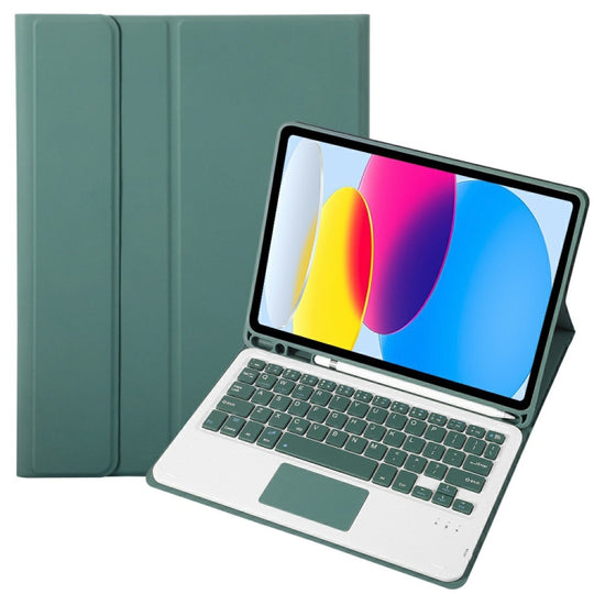 For iPad 11 2025 / 10th Gen 10.9 2022 A10B-A Lambskin Texture Bluetooth Touch Keyboard Leather Tablet Case with Pen Slot (Dark Green)