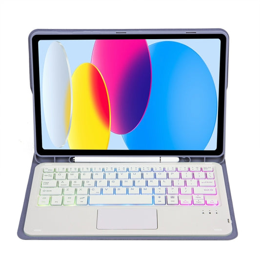 For iPad 11 2025 / 10th Gen 10.9 2022 A10B-AS Lambskin Texture Backlight Bluetooth Touch Keyboard Leather Tablet Case with Pen Slot (Purple) - Universal by buy2fix | Online Shopping UK | buy2fix