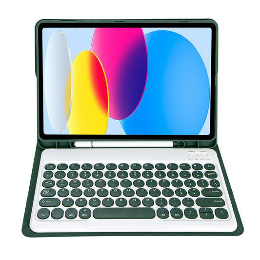 For iPad 11 2025 / 10th Gen 10.9 2022 YA10B Lambskin Texture Bluetooth Keyboard Leather Tablet Case with Pen Slot (Dark Green) - Universal by buy2fix | Online Shopping UK | buy2fix