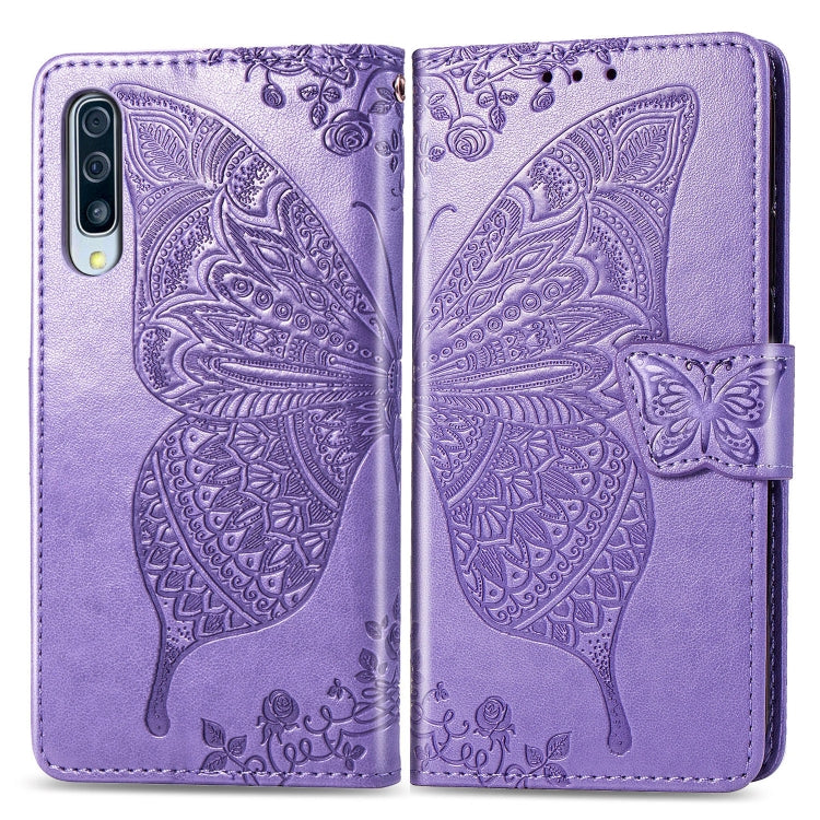 Butterfly Love Flowers Embossing Horizontal Flip Leather Case for Galaxy A70, with Holder & Card Slots & Wallet & Lanyard (Light Purple) by buy2fix