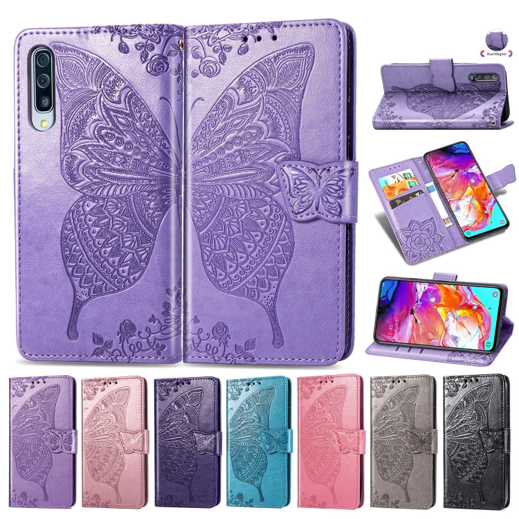 Butterfly Love Flowers Embossing Horizontal Flip Leather Case for Galaxy A70, with Holder & Card Slots & Wallet & Lanyard (Light Purple) by buy2fix
