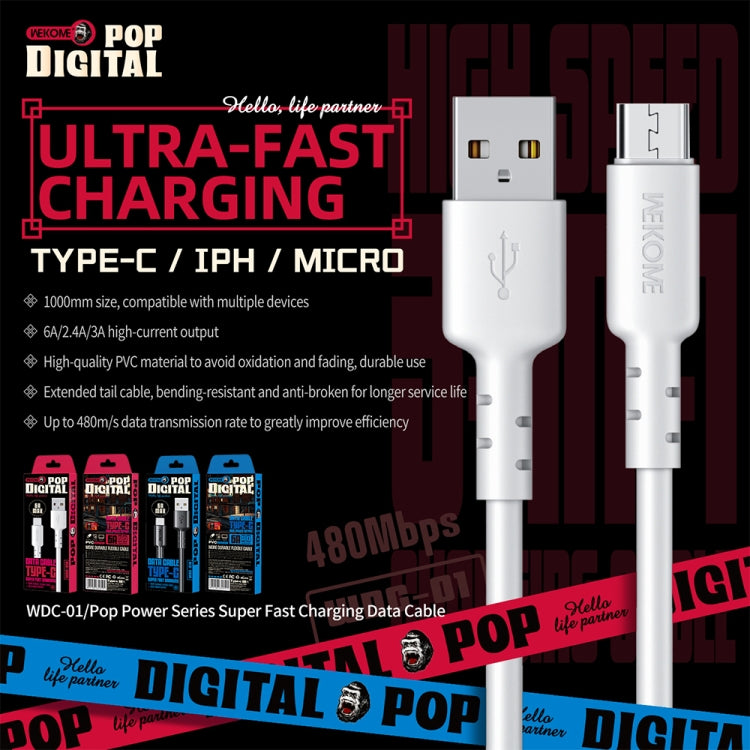 WEKOME WDC-01 Tidal Energy Series 3A USB to Micro USB PVC Data Cable, Length: 1m (Black) - Micro USB Cable by WK | Online Shopping UK | buy2fix
