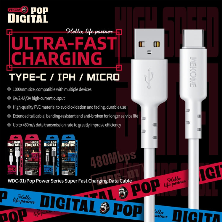 WEKOME WDC-01 Tidal Energy Series 6A USB to USB-C/Type-C PVC Data Cable, Length: 1m (White) - USB-C & Type-C Cable by WK | Online Shopping UK | buy2fix