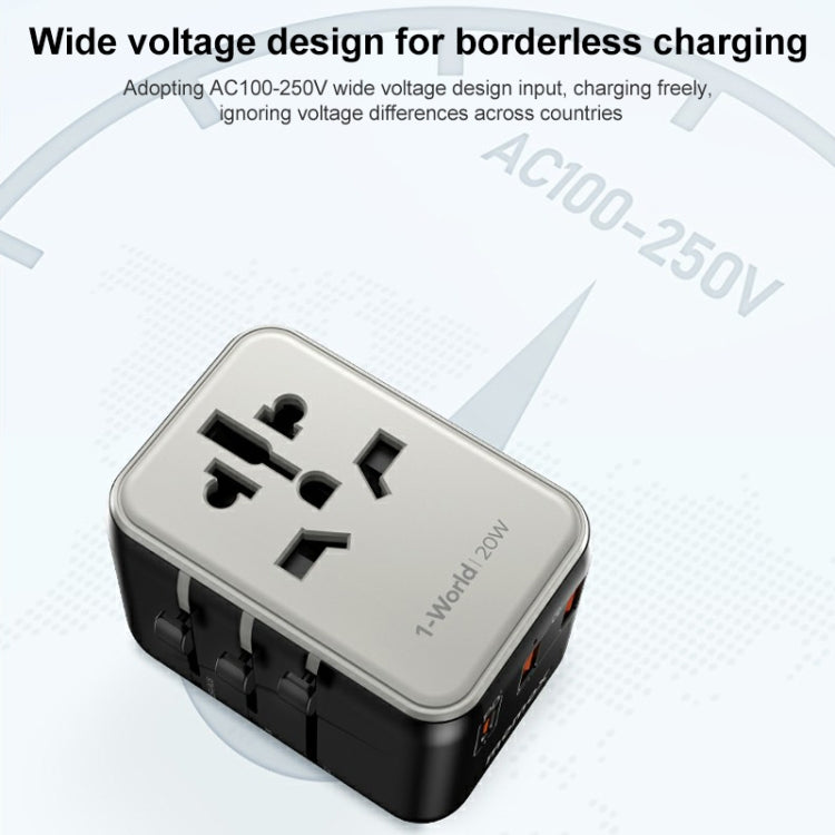 MOMAX UA11 1-World 20W PD Global Travel Fast Charger Power Adapter(Black) - Plug Adaptor by MOMAX | Online Shopping UK | buy2fix