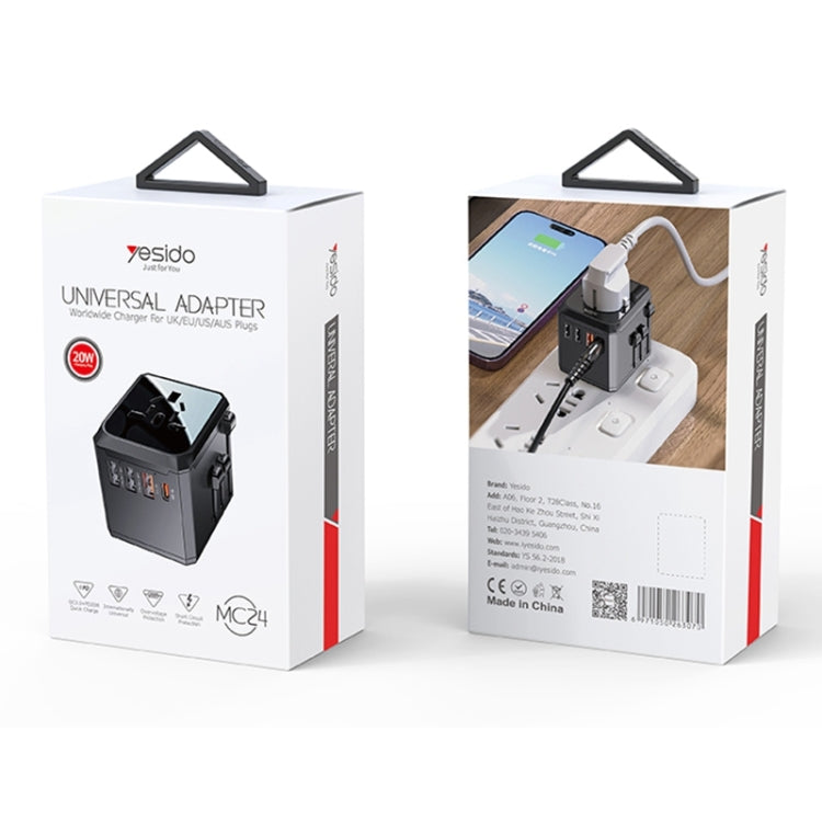 Yesido MC24 20W 3 USB + Type-C Ports Multi-function Universal Travel Adapter Plug (Black) - Multifunction Charger by Yesido | Online Shopping UK | buy2fix
