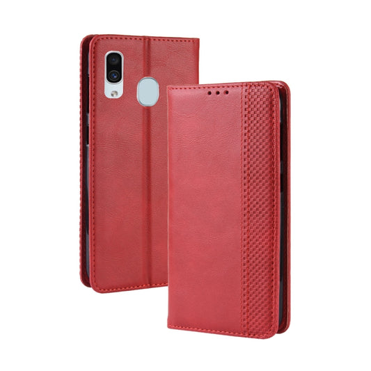 Magnetic Buckle Retro Crazy Horse Texture Horizontal Flip Leather Case for Galaxy A20/A30, with Holder & Card Slots & Photo Frame(Red) by buy2fix