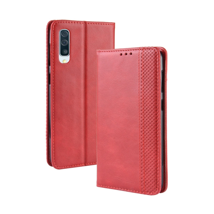 Magnetic Buckle Retro Crazy Horse Texture Horizontal Flip Leather Case for Galaxy A70, with Holder & Card Slots & Photo Frame(Red) by buy2fix