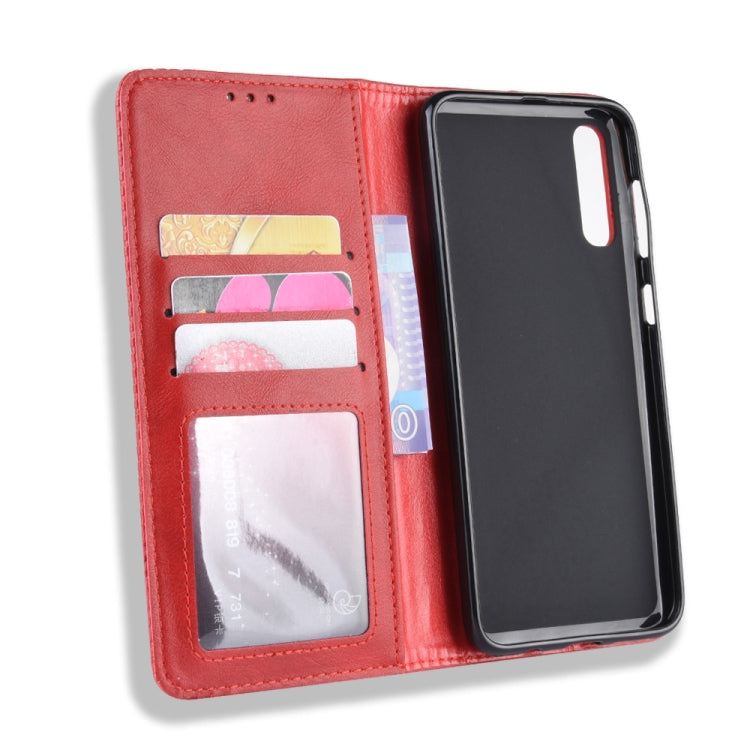 Magnetic Buckle Retro Crazy Horse Texture Horizontal Flip Leather Case for Galaxy A70, with Holder & Card Slots & Photo Frame(Red) by buy2fix