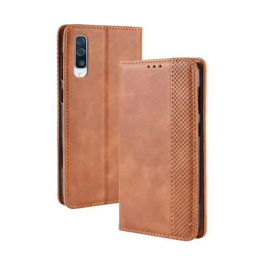 Magnetic Buckle Retro Crazy Horse Texture Horizontal Flip Leather Case for Galaxy A70, with Holder & Card Slots & Photo Frame(Brown) by buy2fix