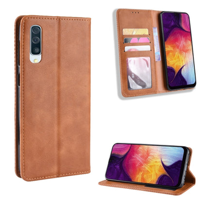 Magnetic Buckle Retro Crazy Horse Texture Horizontal Flip Leather Case for Galaxy A70, with Holder & Card Slots & Photo Frame(Brown) by buy2fix