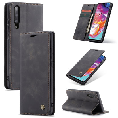 CaseMe-013 Multifunctional Retro Frosted Horizontal Flip Leather Case for Galaxy A70, with Card Slot & Holder & Zipper Wallet & Photo Frame(Black) by CaseMe