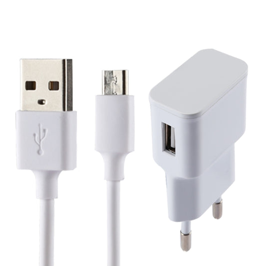5V 2.1A Intelligent Identification USB Charger with 1m USB to Micro USB Charging Cable, EU Plug, For Samsung / Huawei / Xiaomi / Meizu / LG / HTC and Other Smartphones(White) - USB Charger by buy2fix | Online Shopping UK | buy2fix