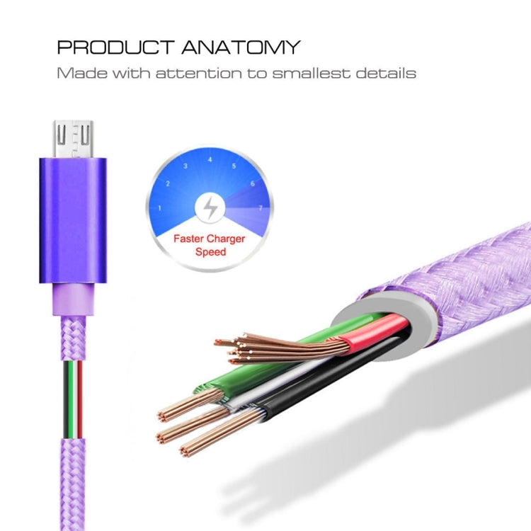 1m 3A Woven Style Metal Head Micro USB to USB Data / Charger Cable(Purple) by buy2fix