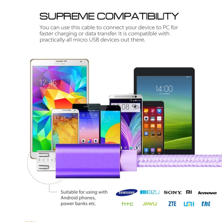 1m 3A Woven Style Metal Head Micro USB to USB Data / Charger Cable(Purple) by buy2fix