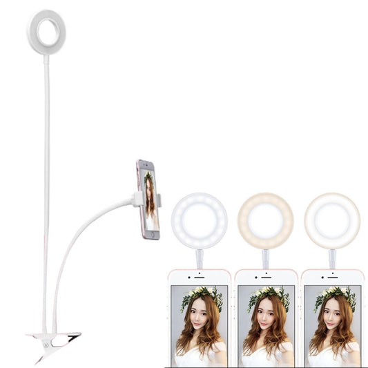 Clip Style Universal Cell Phone Holder Bracket Selfie Ring Light with 3-Color Light Adjustment, for Studio Recording, Live Broadcast, Live Show, KTV, etc.(White) - Selfie Light by buy2fix | Online Shopping UK | buy2fix