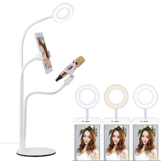 Universal Cell Phone Holder Bracket Selfie Ring Light with Microphone Clip & 3-Color Light Adjustment, for Studio Recording, Live Broadcast, Live Show, KTV, etc.(White) - Selfie Light by buy2fix | Online Shopping UK | buy2fix