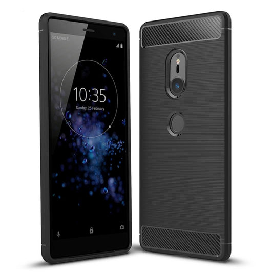 For Sony Xperia XZ2 Brushed Texture Carbon Fiber Shockproof TPU Protective Back Case(Black) - Sony Cases by buy2fix | Online Shopping UK | buy2fix