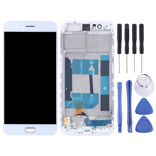 Écran LCD de matériaux TFT et assemblage complet de numériseur avec cadre pour OPPO R11 (blanc)