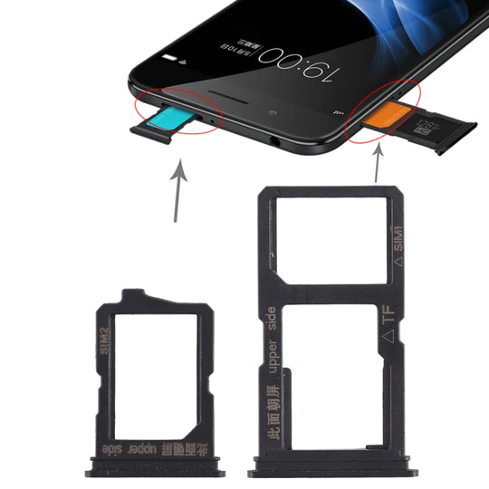 2 x plateau de carte SIM + plateau de carte Micro SD pour Vivo Y66 (noir)