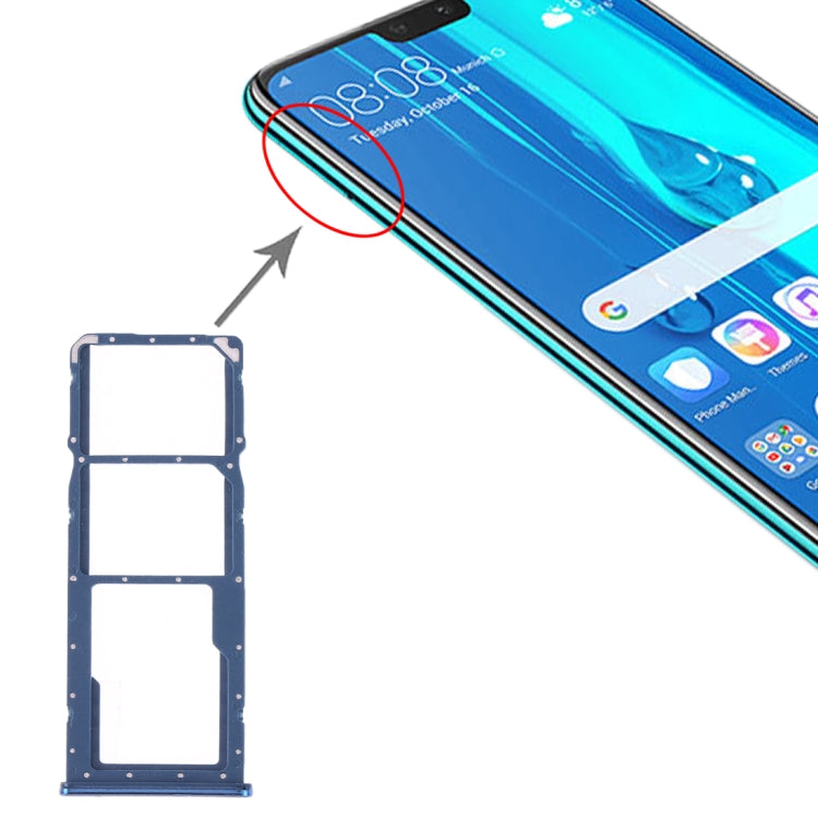 SIM Card Tray + SIM Card Tray + Micro SD Card Tray for Huawei Y9 (2019) (Blue) - Card Socket by buy2fix | Online Shopping UK | buy2fix