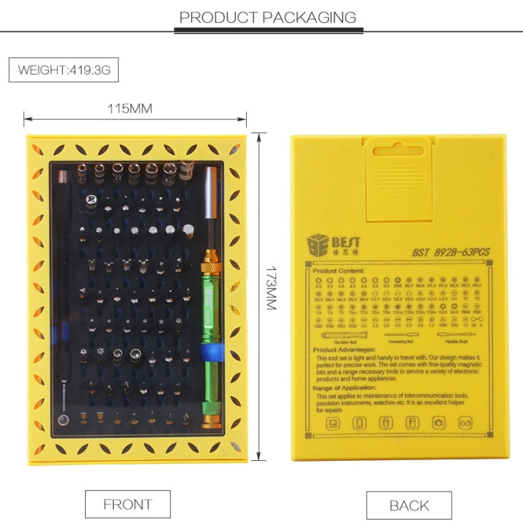 BEST BST-8928 Screwdriver Magnetic Bit Driver Kit 63 in 1 Professional Screwdrivers Set - Screwdriver Set by BEST | Online Shopping UK | buy2fix