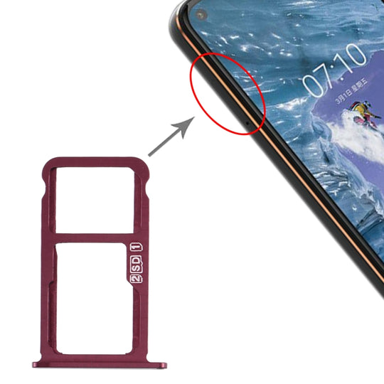 Plateau de carte SIM + plateau de carte SIM / plateau de carte Micro SD pour Nokia X7 / 8.1 / 7.1 Plus / TA-1131 (rouge violacé)