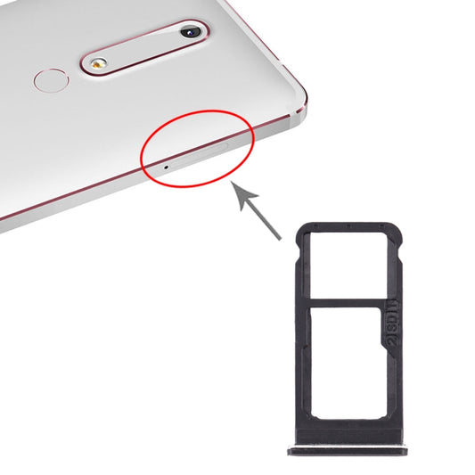 SIM Card Tray + SIM Card Tray / Micro SD Card Tray for Nokia 6.1 / 6 (2018) / TA-1043 TA-1045 TA-1050 TA-1054 TA-1068 (Black) - Card Tray by buy2fix | Online Shopping UK | buy2fix