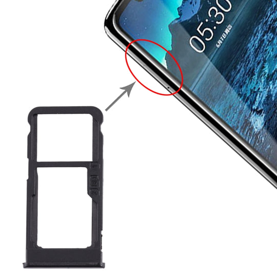 Plateau de carte SIM + plateau de carte SIM / plateau de carte Micro SD pour Nokia 5.1 Plus / X5 TA-1102 TA-1105 TA-1108 TA-1109 TA-1112 TA-1120 TA-1199 (noir)