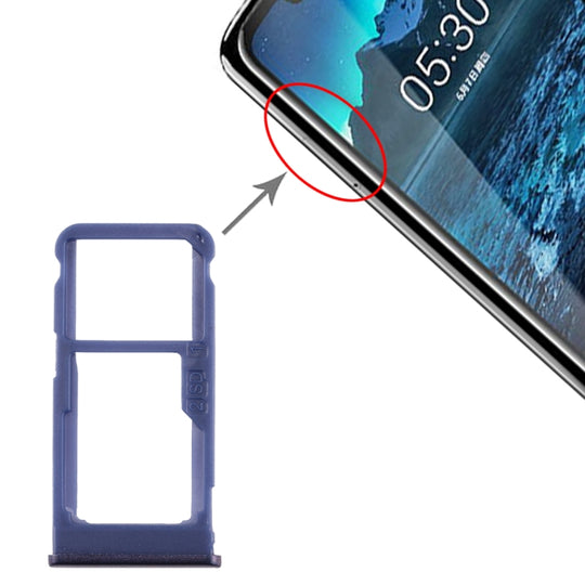 Plateau de carte SIM + plateau de carte SIM / plateau de carte Micro SD pour Nokia 5.1 Plus / X5 TA-1102 TA-1105 TA-1108 TA-1109 TA-1112 TA-1120 TA-1199 (bleu)