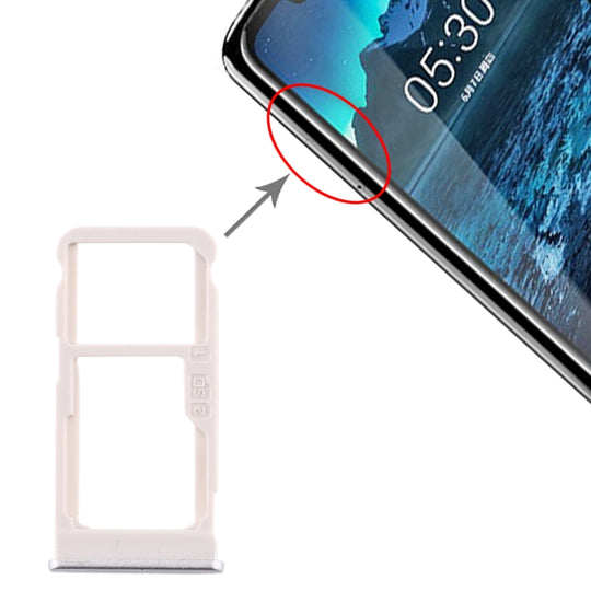 Plateau de carte SIM + plateau de carte SIM / plateau de carte Micro SD pour Nokia 5.1 Plus / X5 TA-1102 TA-1105 TA-1108 TA-1109 TA-1112 TA-1120 TA-1199 (argent)