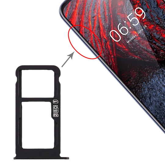 Plateau de carte SIM + plateau de carte SIM / plateau de carte Micro SD pour Nokia X6 (2018) / TA-1099 / 6.1 Plus (noir)