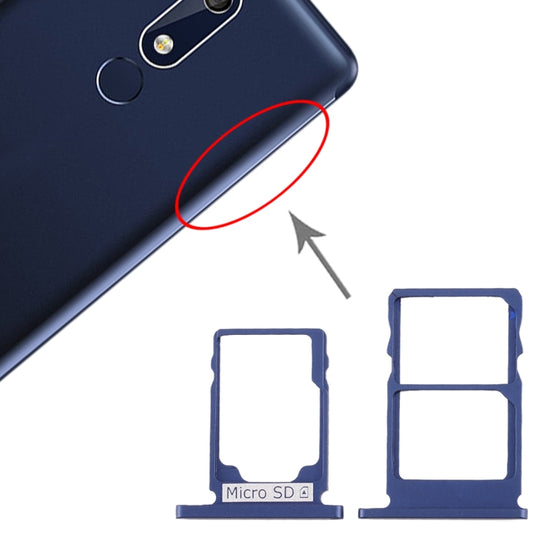 Tiroir pour carte SIM + Tiroir pour carte SIM + Tiroir pour carte Micro SD pour Nokia 5.1 TA-1075 (Bleu)