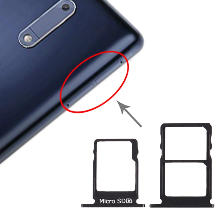 SIM Card Tray + SIM Card Tray + Micro SD Card Tray for Nokia 5 / N5 TA-1024 TA-1027 TA-1044 TA-1053 (Black) - Card Tray by buy2fix | Online Shopping UK | buy2fix
