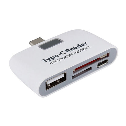 TF + SD Card + USB Port to USB-C / Type-C Adapter Card Reader Connection Kit with LED Indicator Light(White) by buy2fix