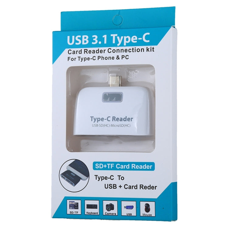 TF + SD Card + USB Port to USB-C / Type-C Adapter Card Reader Connection Kit with LED Indicator Light(White) by buy2fix