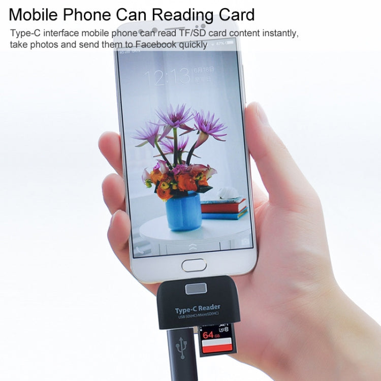 TF + SD Card + USB Port to USB-C / Type-C Adapter Card Reader Connection Kit with LED Indicator Light(White) by buy2fix