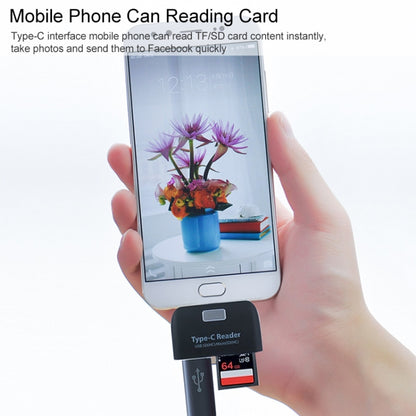 TF + SD Card + USB Port to USB-C / Type-C Adapter Card Reader Connection Kit with LED Indicator Light(White) by buy2fix