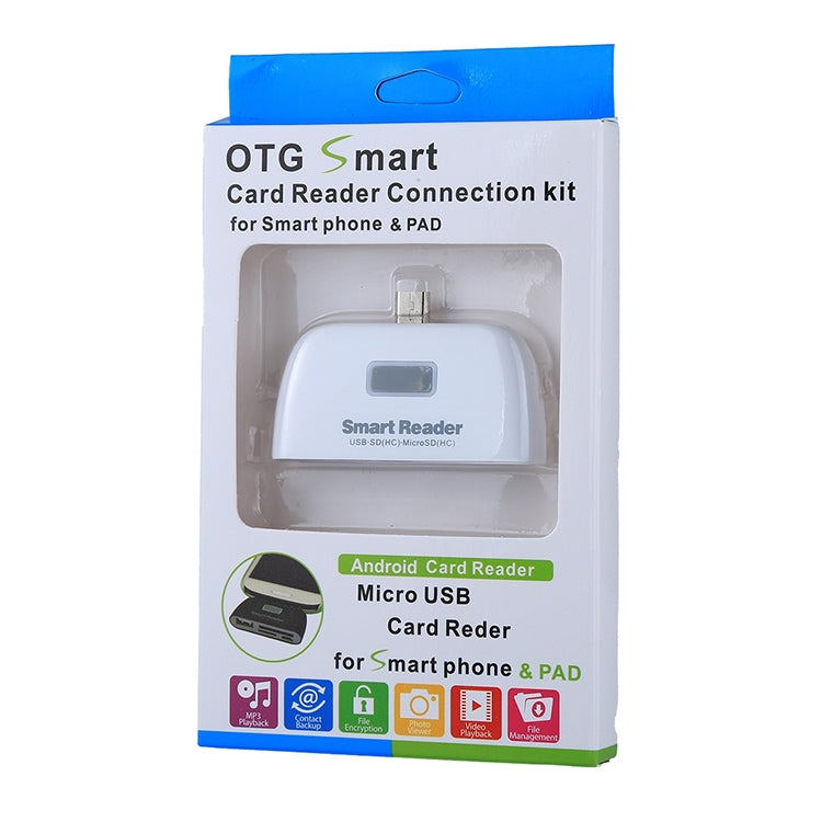 Micro SD + SD + USB 2.0 + Micro USB Port to Micro USB OTG Smart Card Reader Connection Kit with LED Indicator Light(White) by buy2fix